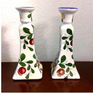 Vintage1970 Zhongguo Zhi Chinese Hand Painted Vines Candle Holder Set